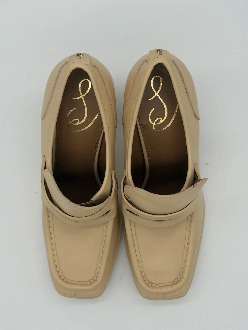Sam Edelman Cream Block-Heel Penny Loafers